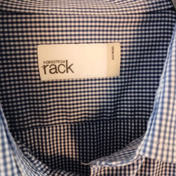 Nordstrom Rack Slim Fit Blue Check Dress Shirt L Long Sleeve Cotton - Picture 3 of 6